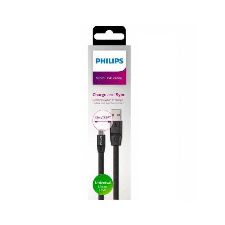 Cable Micro USB Plano 1.2 Metros Negro Philips