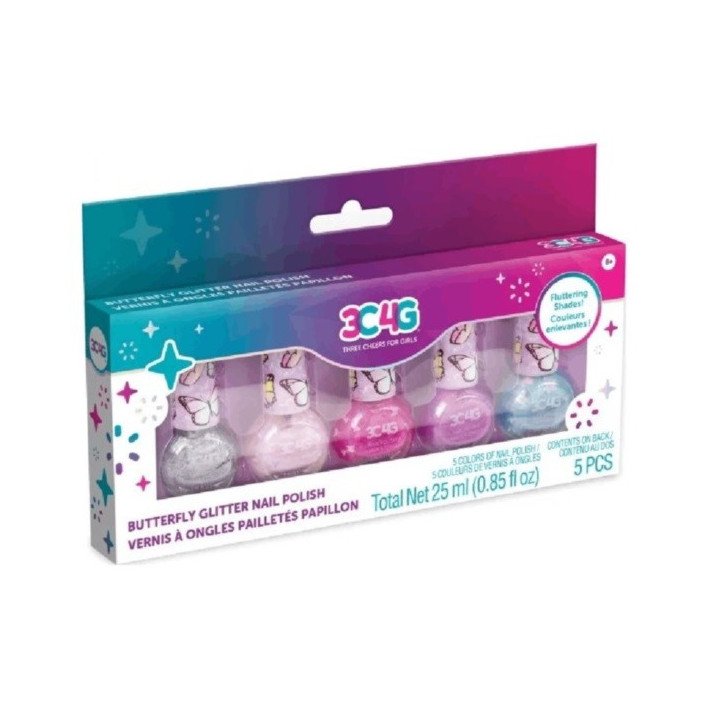 3C4G Butterfly Glitter Nail Polish Set 5-Pack