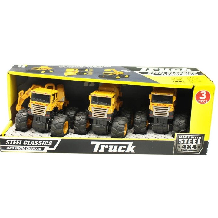 SET DE 3 CAMIONES DE CONSTRUCCION A FRICCIÓN