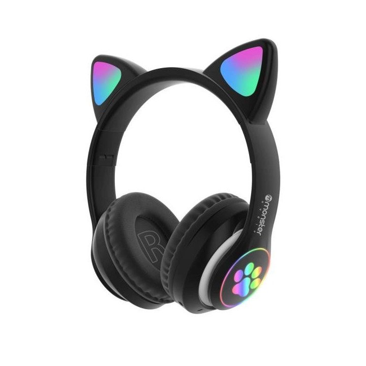 AUDIFONO OREJITAS CAT CON LUCES BLUETOOTH MONSTER AUDIO negro