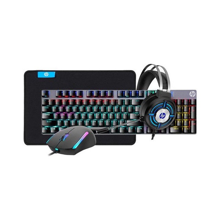 Combo HP Gaming 4 en 1 Teclado Mecánico Retroiluminado + Mouse + Auriculares + Mousepad
