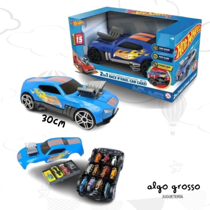 HOT WHEELS 2 EN 1 AUTO Y ESTUCHE GUARDA 15 AUTOS