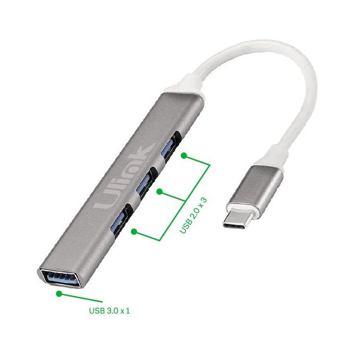 HUB 4 puertos USB tipo C con USB 3.0 * 1 + USB 2.0 * 3 / mod UL-HUBC400