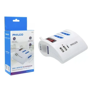 Extensión Alargador Escritorio Sobrevoltaje USB/USB-C Philco Blanco