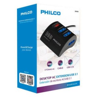 Extensión Alargador Escritorio Sobrevoltaje USB/USB-C  Philco Negro