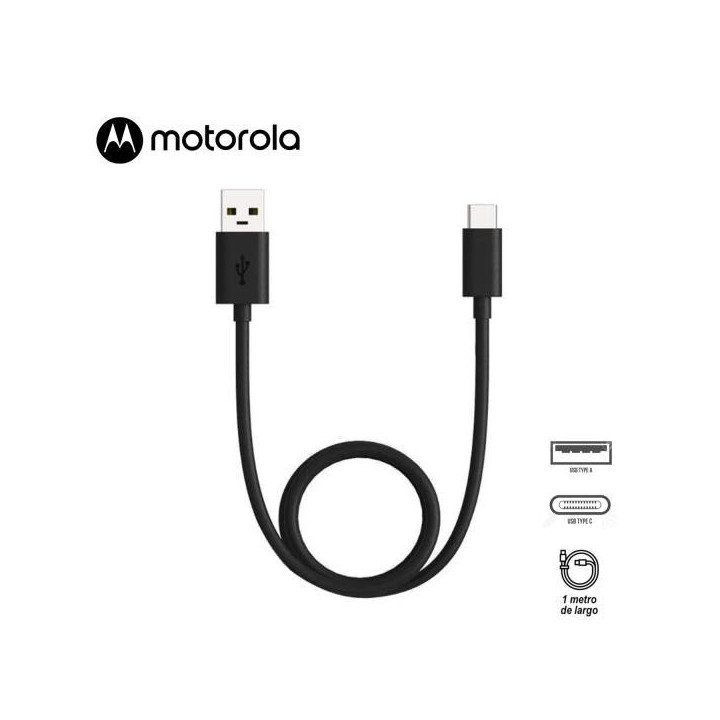 CABLE MOTOROLA DE CARGA Y DATOS USB-A A USB-C, 1M NEGRO