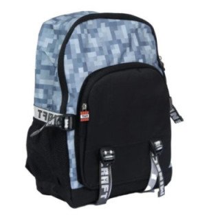 MOCHILA MINECRAFT GRIS Y NEGRO CON USB