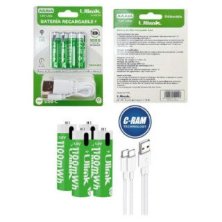 Pilas Recargable 4xAAA Carga USB-C de 1100mW Ulink