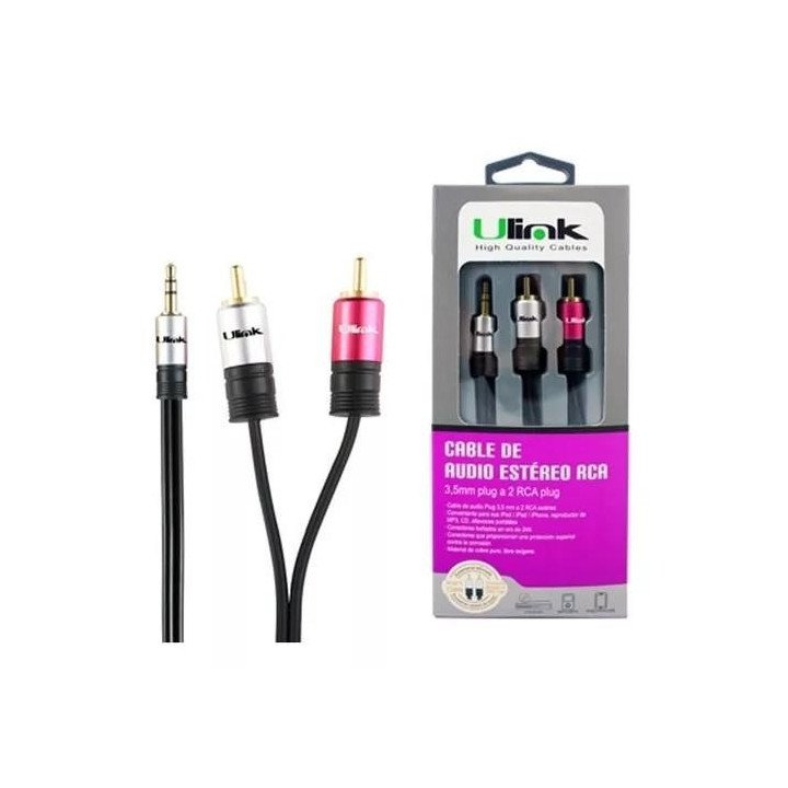 CABLE AUDIO 3.5MM AUXILIAR PLUG A 2 RCA 1.80 MTS