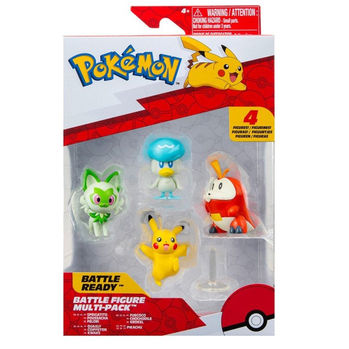 Pokemon Battle Figure Sprigatito, Quaxly, Fuecoco & Pikachu 3-Inch Mini Figure 4-Pack