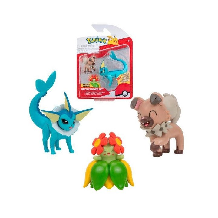 PACK 3 FIGURAS DE 5 A 8 CM. POKEMON – ROCKRUFF – BELLOSSOM – VAPOREON