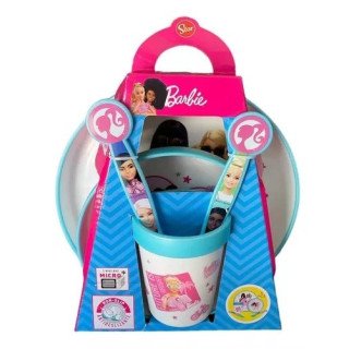 Set Alimentacion Plato Vaso Pote Niños 5 Pcs Barbie