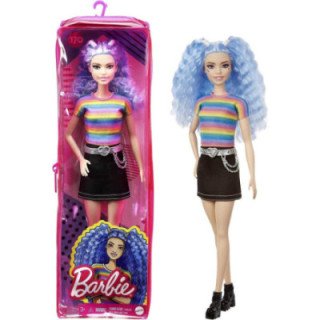 Muñeca Barbie Fashionistas top a rayas arcoíris y falda negra