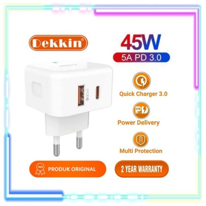 CHARGER DEKKIN DK 652 45W PD 5A QC 3.0 FAST CHARGING