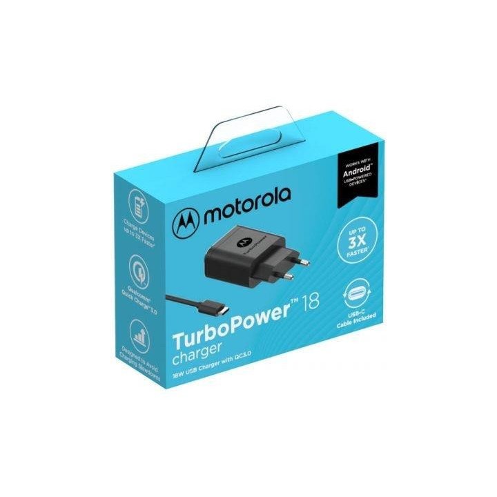 Cargador Motorola - TurboPower 18W, con cable, negro