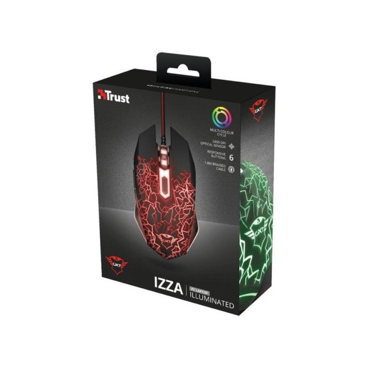 Mouse Trust Gaming Izza Usb Negro Rgb Gxt 105 Ambidiestro Dpi 800-2400