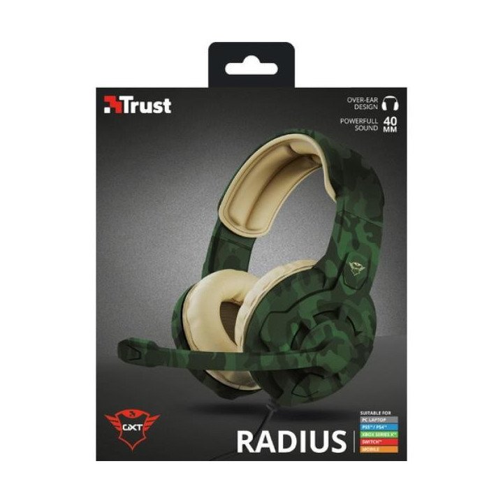 Auriculares Gaming con Micrófono Trust Gaming GXT 411C Radius/ Jack 3.5/ Verde Camuflaje