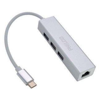 adaptador tipo c a cable de red  mas 3 puerto usb philco