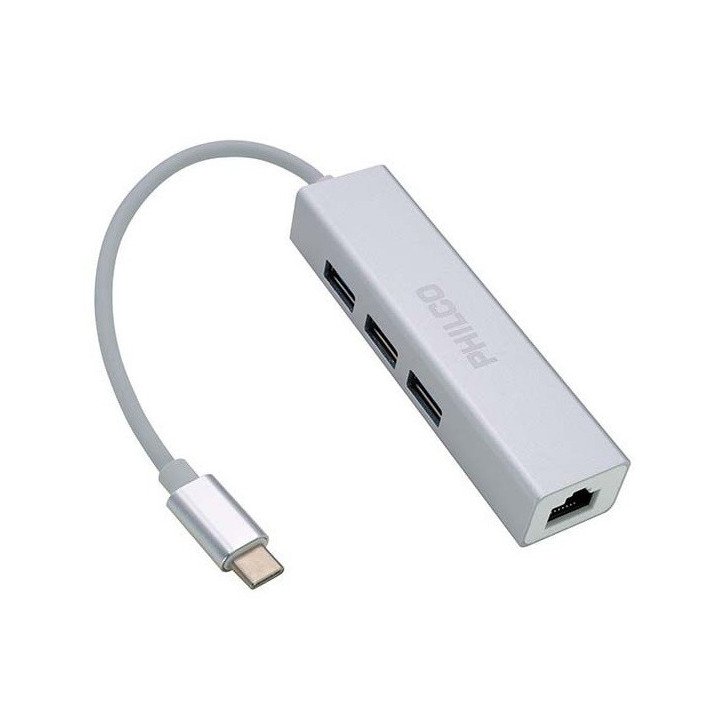 adaptador tipo c a cable de red  mas 3 puerto usb philco