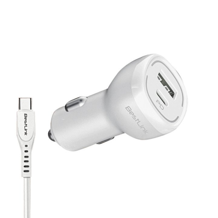 Cargador de auto QC+PD20W c/cable USB C color blanco / Mod. BL-CHCR20W