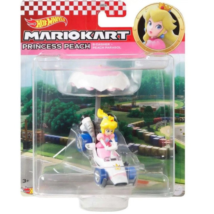 Coche de juguete de la princesa Peach con planeador Mario Kart de Hot Wheels