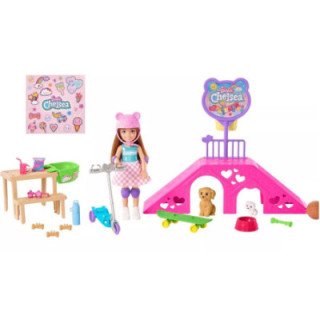 Muñeca Barbie Chelsea y accesorios, juego de skatepark