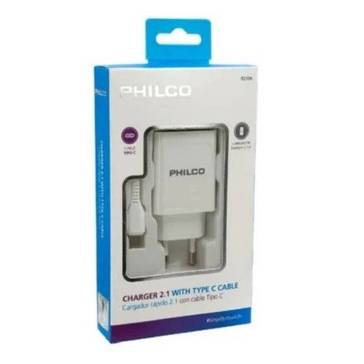 CARGADOR CELULAR 21A DOBLE USB CABLE TIPO C R2109 PHILCO