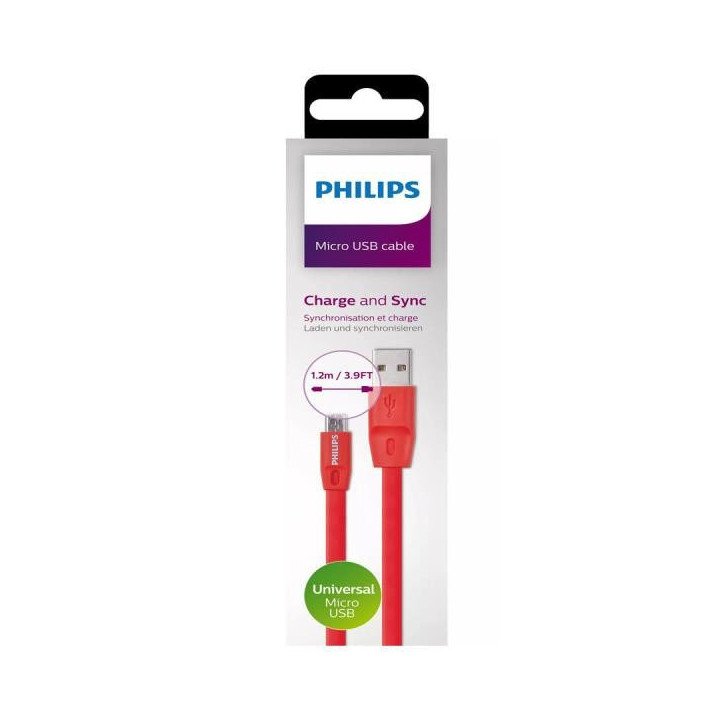 Cable Micro USB Plano 1.2 Metros Rojo Philips