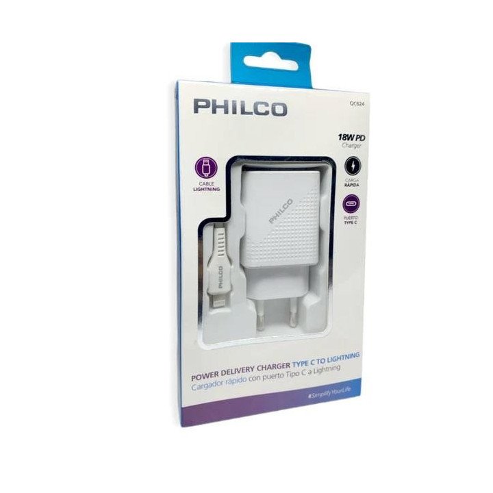 Cargador de Pared Philco Qualcom c puerto USB C y Cable Lightning